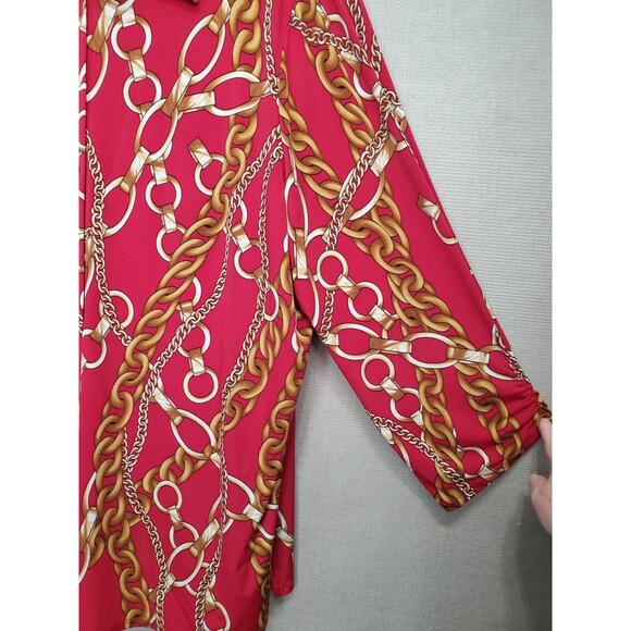 Maggie Barnes Red Chain Print Stretchy Button-Up Jacket with Tank Top Size 2X - Picture 2 of 10